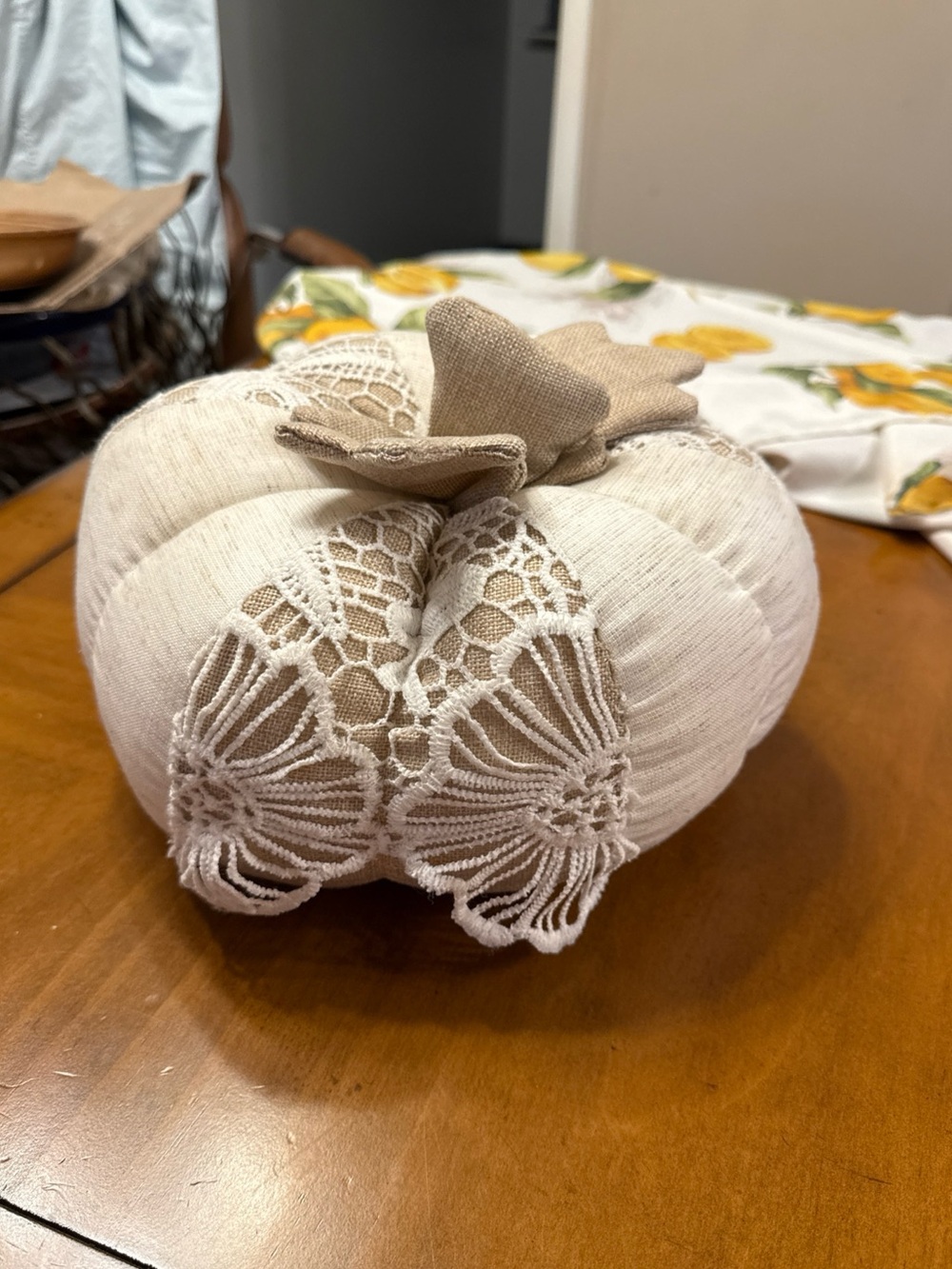 Shabby Chic Style Fabric, Canvas, And Lace 12" Pumpkin